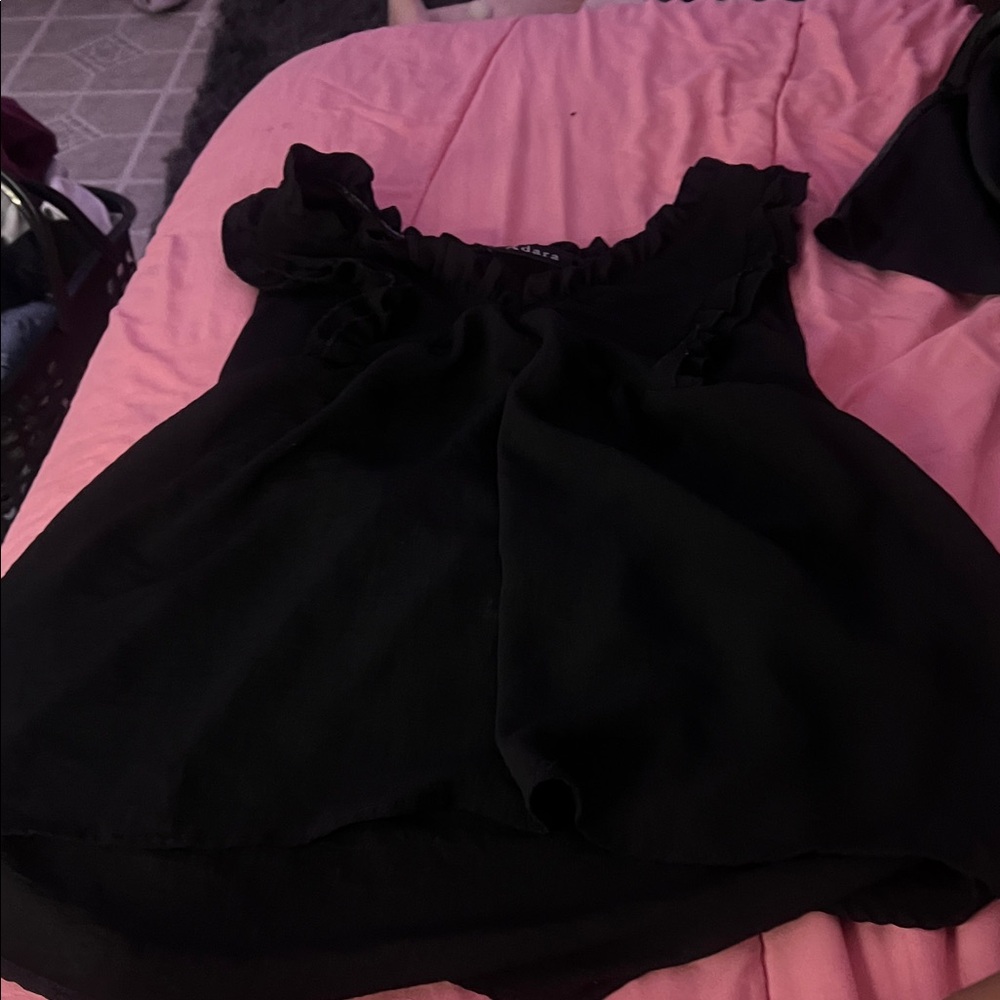 Black Ruffled Off-Shoulder Top